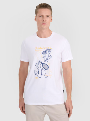 4F T-shirt regular z nadrukiem męski - biały
