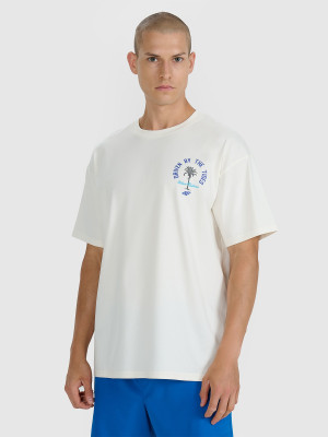 4F T-shirt oversize z nadrukiem męski - beżowy
