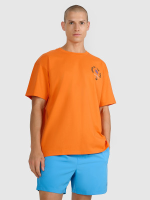 4F T-shirt oversize z nadrukiem męski - pomarańczowy