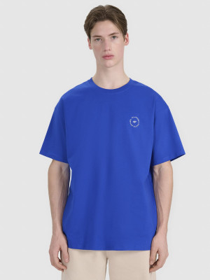 4F T-shirt oversize z nadrukiem męski - niebieski