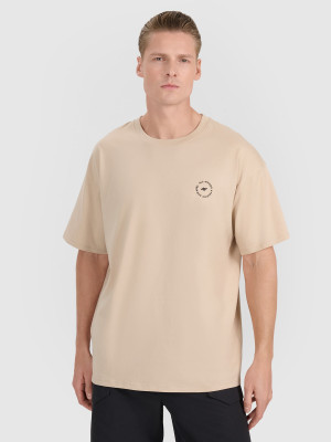 4F T-shirt oversize z nadrukiem męski - beżowy