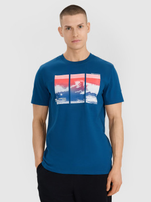 4F T-shirt regular z nadrukiem męski - turkusowy