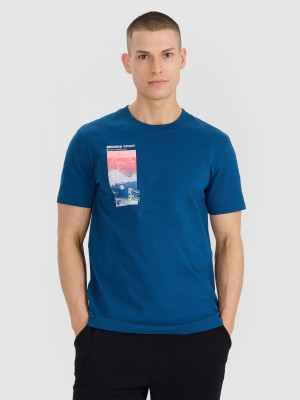 4F T-shirt regular z nadrukiem męski - turkusowy