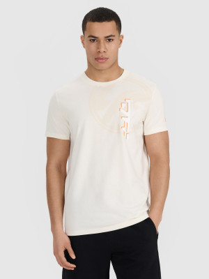 4F T-shirt regular z nadrukiem męski - beżowy