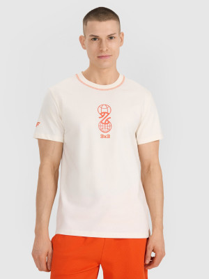 4F T-shirt regular z nadrukiem męski - biały