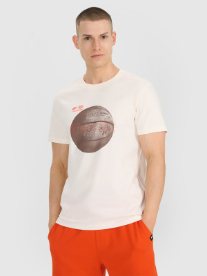 4F T-shirt regular z nadrukiem męski - biały