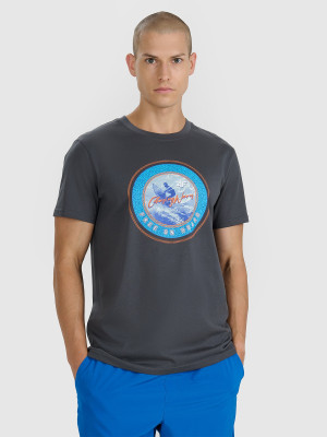 4F T-shirt regular z nadrukiem męski - szary