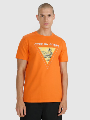 4F T-shirt regular z nadrukiem męski - pomarańczowy