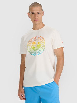 4F T-shirt regular z nadrukiem męski - beżowy