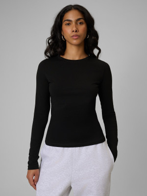 4F Longsleeve slim gładki damski - czarny