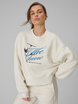 4F Bluza dresowa loose bez kaptura damska - beżowa