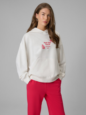 4F Bluza dresowa loose z kapturem damska - biała