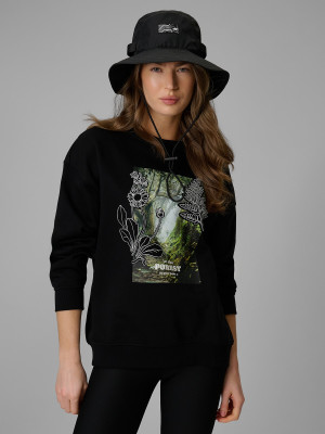 4F Bluza dresowa loose bez kaptura damska - czarna