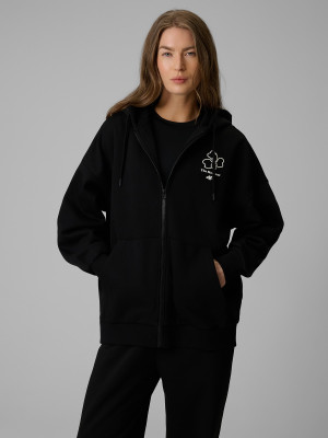 4F Bluza dresowa loose z kapturem damska - czarna