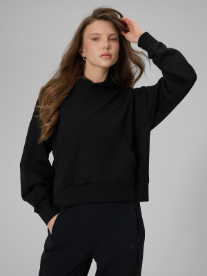 4F Bluza dresowa regular z kapturem damska - czarna