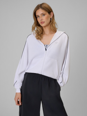 4F Bluza dresowa regular z kapturem damska - biała
