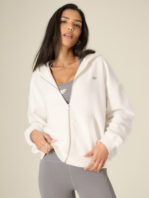 4F Bluza loose z kapturem damska - biała
