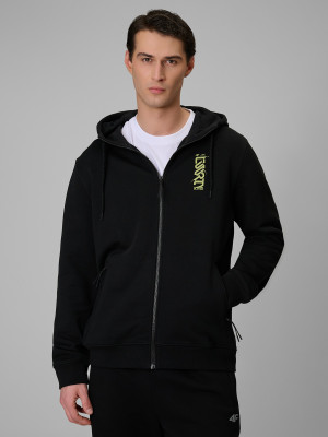 4F Bluza dresowa regular z kapturem męska - czarna