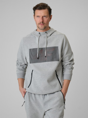 4F Bluza dresowa regular z kapturem męska - szara