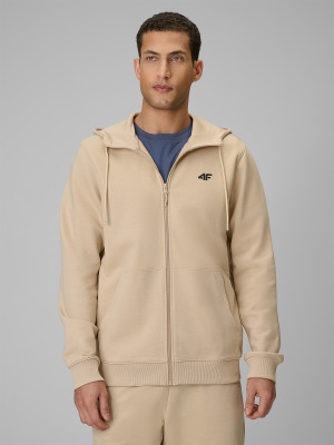 4F Bluza dresowa regular z kapturem męska - beżowa