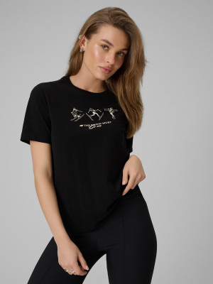 4F T-shirt regular z nadrukiem damski - czarna