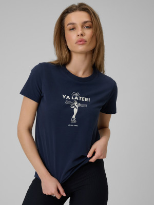 4F T-shirt regular z nadrukiem damski - granatowy