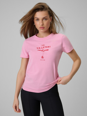 4F T-shirt regular z nadrukiem damski - różowy