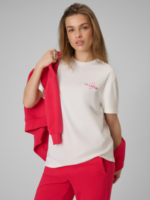 4F T-shirt loose z nadrukiem damski - beżowy