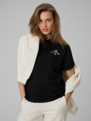 4F T-shirt loose z nadrukiem damski - czarny