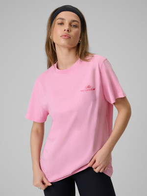 4F T-shirt loose z nadrukiem damski - różowy