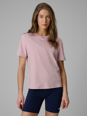 4F T-shirt regular gładki damski - różowy