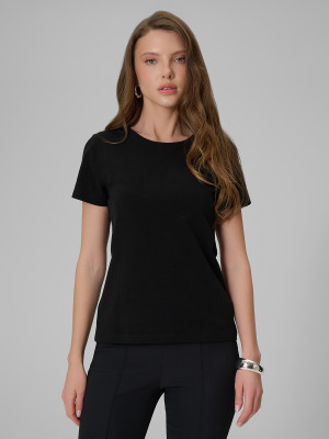 4F T-shirt slim gładki damski - czarny
