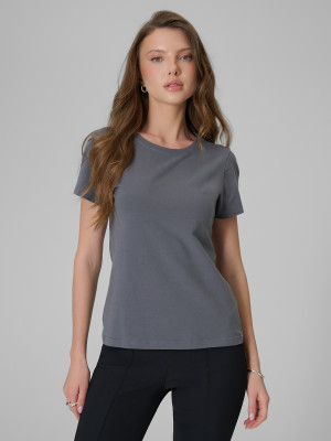 4F T-shirt slim gładki damski - szary