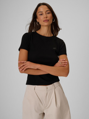 4F T-shirt slim prążkowany damski - czarny