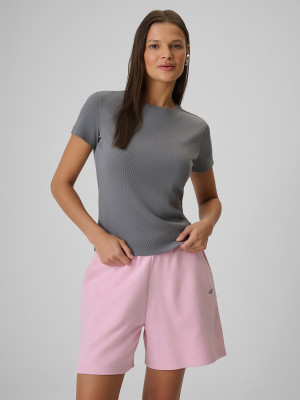 4F T-shirt slim prążkowany damski - szary