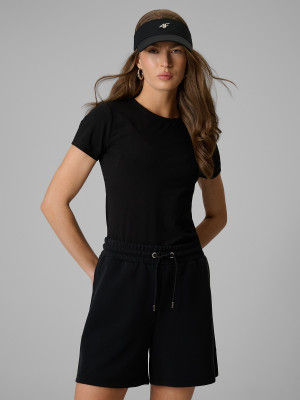 4F T-shirt slim gładki damski - czarny