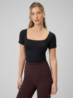 4F T-shirt slim gładki damski - czarny