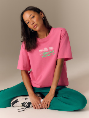 4F T-shirt loose z nadrukiem damski - różowy