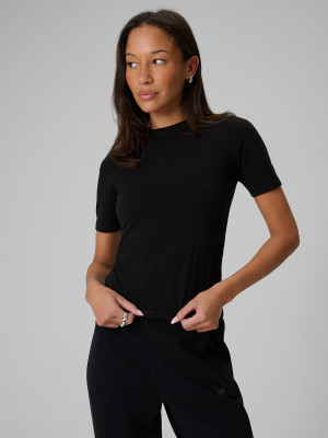 4F T-shirt slim gładki damski - czarny
