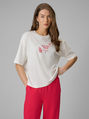 4F T-shirt regular z nadrukiem damski - biały