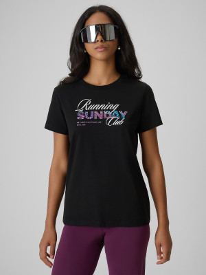 4F T-shirt regular z nadrukiem damski - czarny