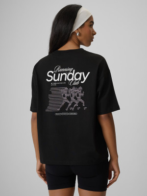 4F T-shirt loose z nadrukiem damski - czarny