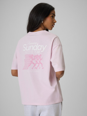 4F T-shirt loose z nadrukiem damski - różowy