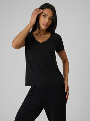 4F T-shirt regular z modalem damski - czarny