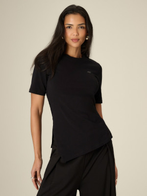 4F T-shirt regular gładki damski - czarny