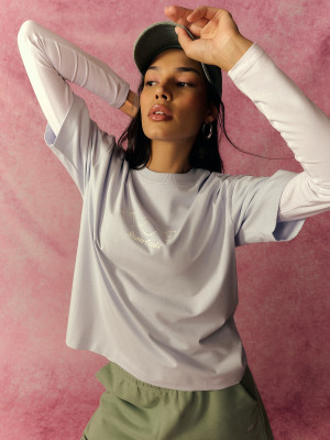4F T-shirt loose z nadrukiem damski - niebieski