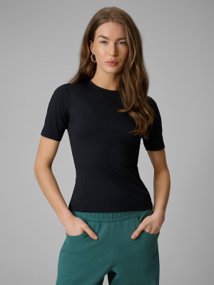 4F T-shirt slim gładki damski - czarny