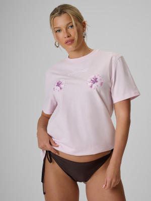 4F T-shirt loose z nadrukiem damski - różowy