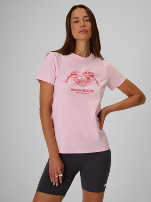 4F T-shirt regular z nadrukiem damski - różowy