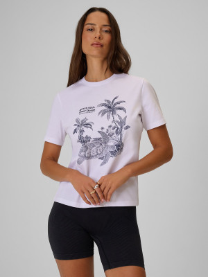 4F T-shirt relaxed z nadrukiem damski - biały